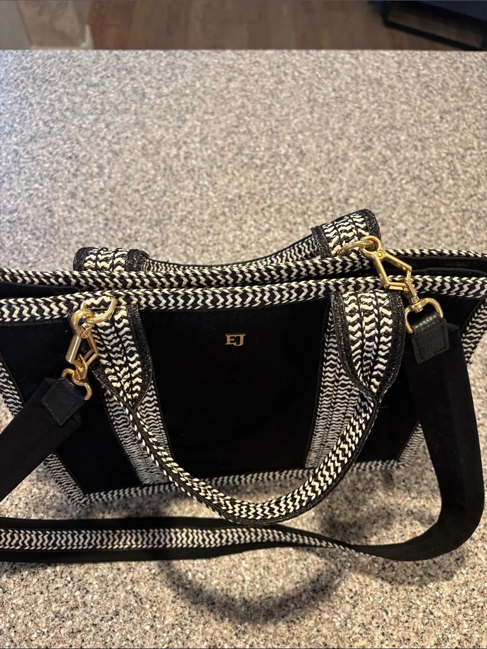 NWT Eric Javits Lil Cote D’Azur Canvas Tote Bag – Black/Cream